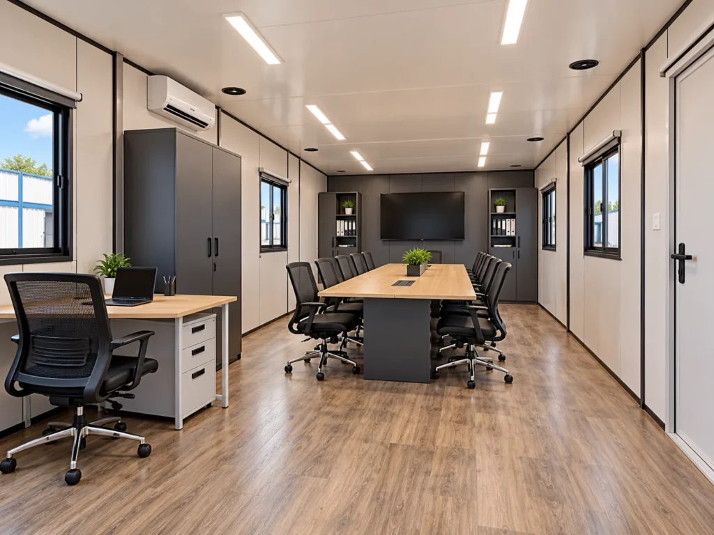 Mechwat 40x10 ft prefabricated portable conference room cabin for industrial and construction project meetings
