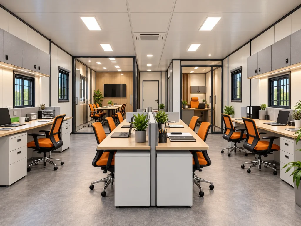 Mechwat 40x10 ft prefabricated project site office with conference room, workstation area and separate manager cabin