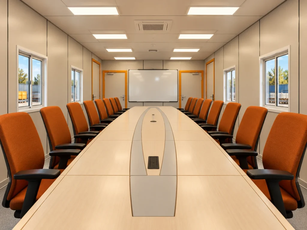 Mechwat 40x10 ft prefabricated conference office cabin with integrated pantry, washroom, store room and security room
