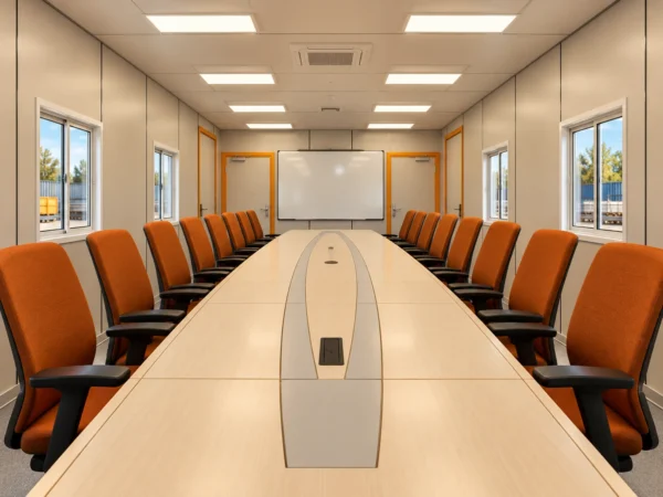 Mechwat 40x10 ft prefabricated conference office cabin with integrated pantry, washroom, store room and security room