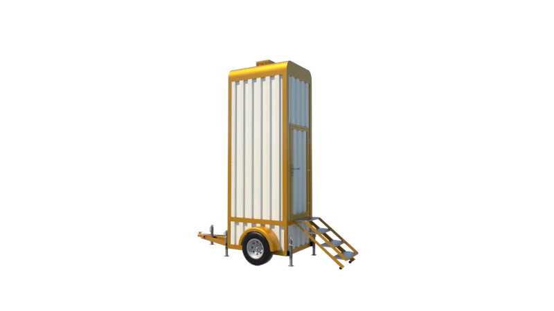 Single seater mobile toilet trailer manufactured by Mechwat for construction and industrial sanitation