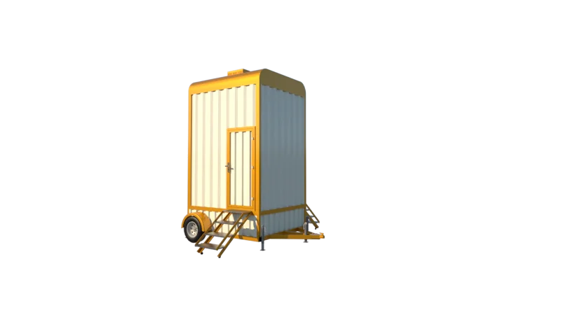 Mechwat 2 seater mobile toilet trailer with two independent washrooms and maintenance compartment for industrial and construction sites